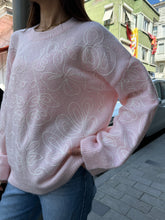 Nakışlı Oversize Yumuşak Dokulu Şardonlu Triko Kazak 2626 - Pembe